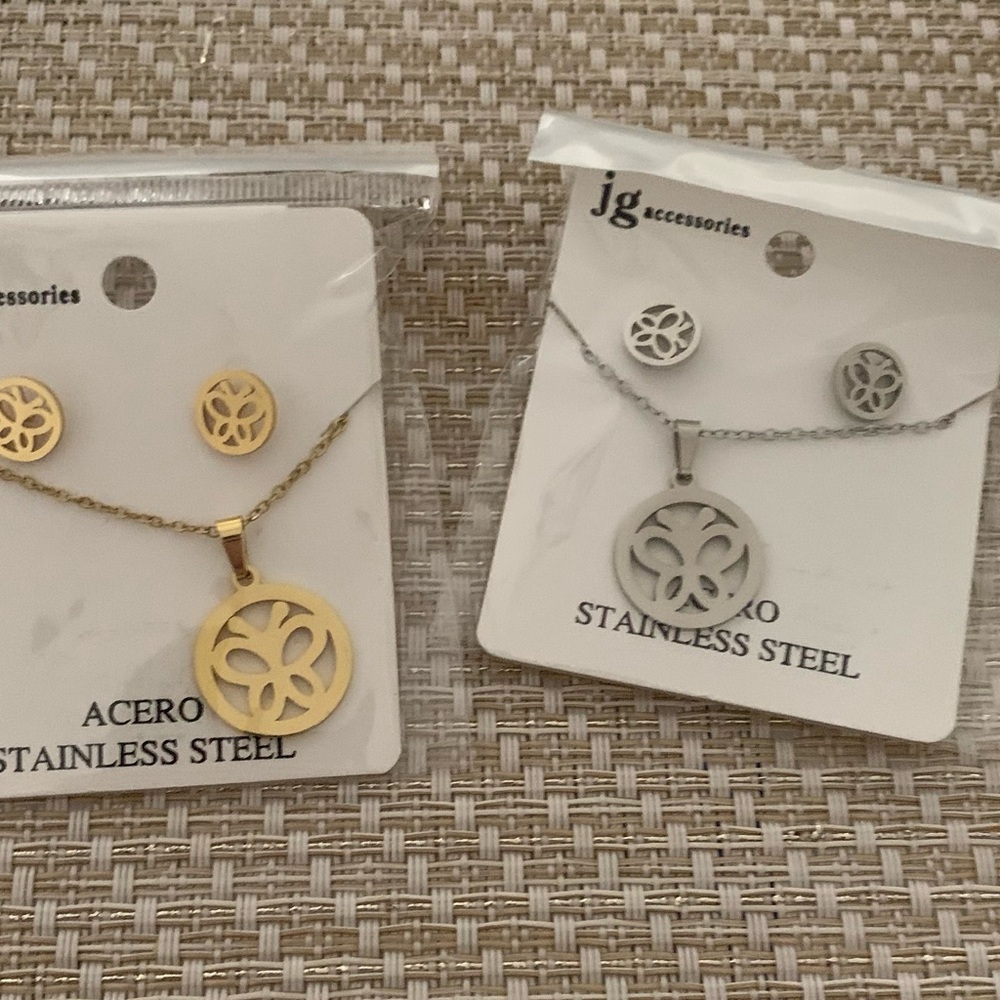 Gold and Silver Stainless Steel Jewelry Set